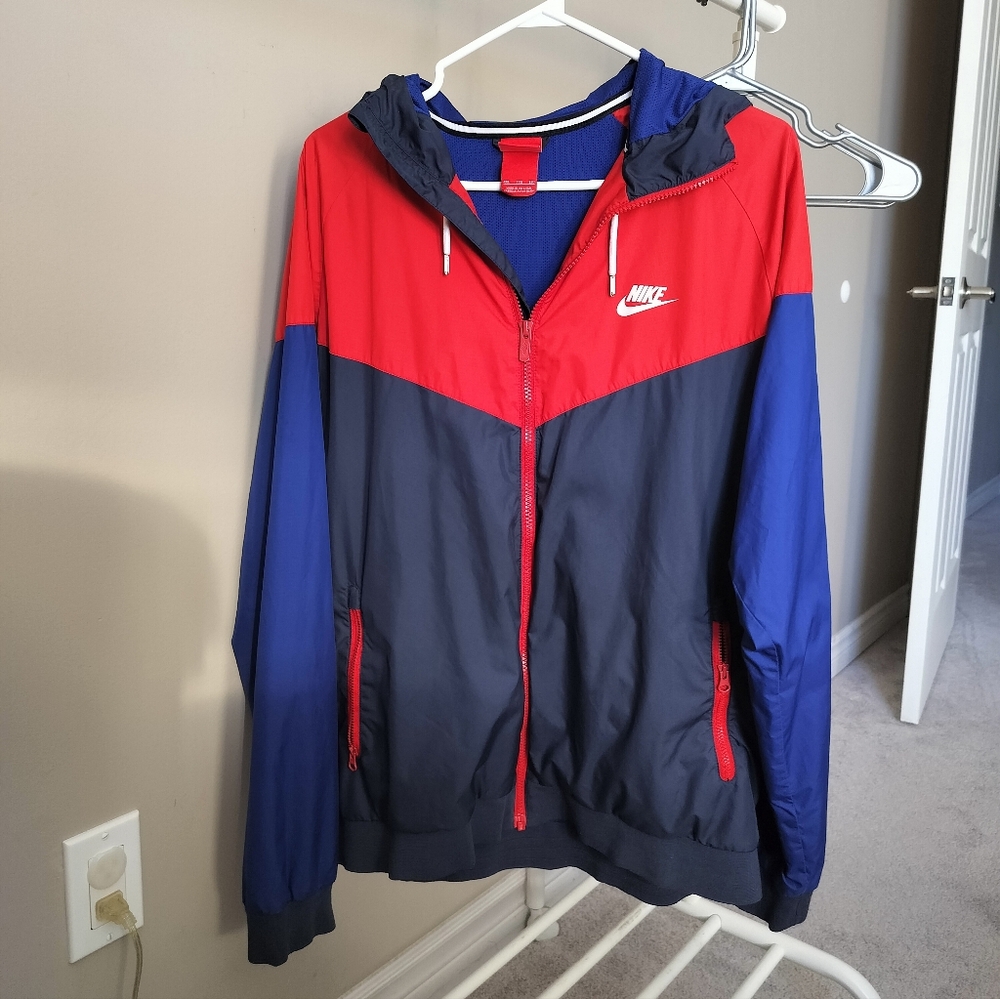 Nike Men's Red and Blue Windbreaker Jacket US L